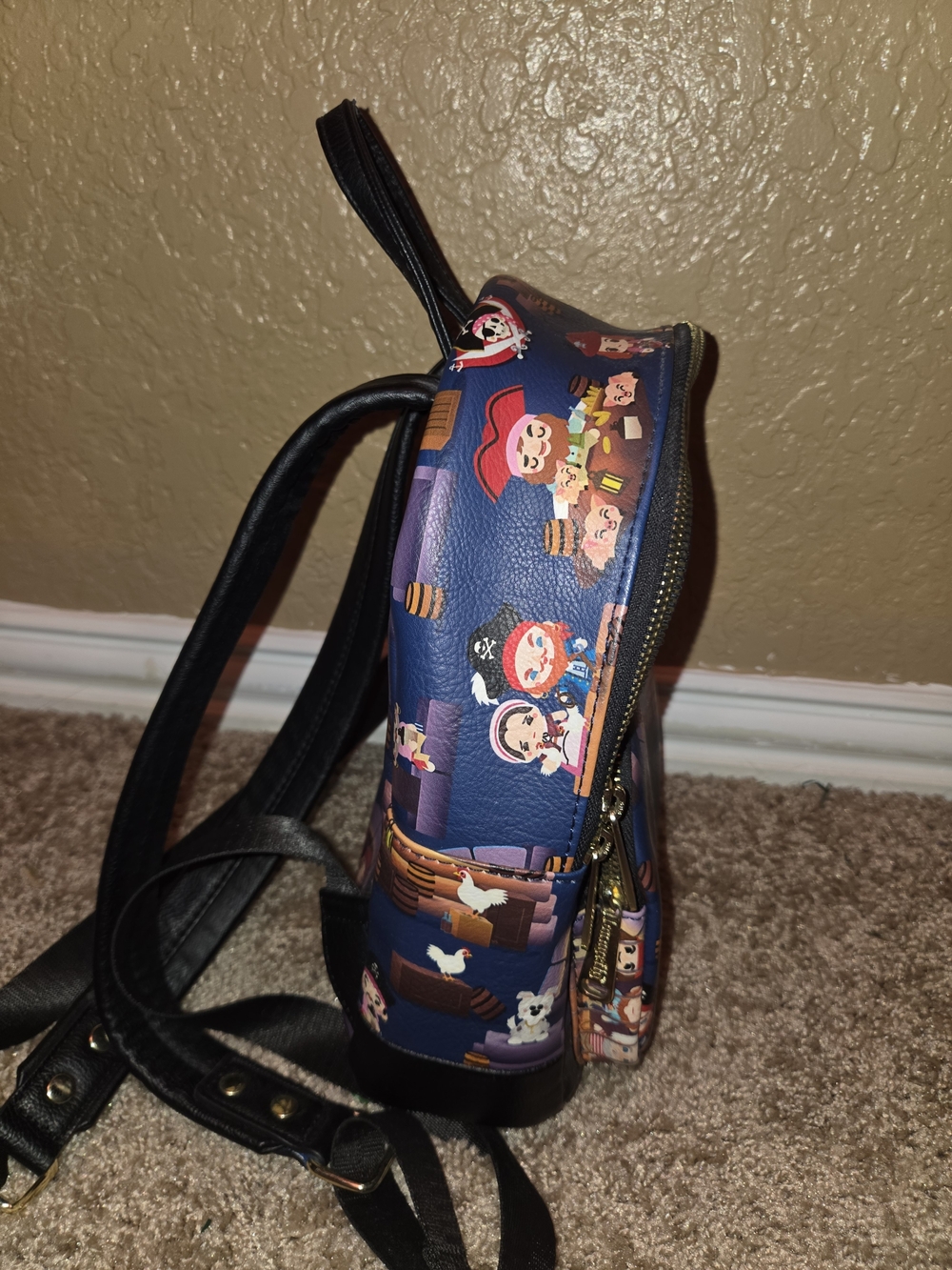 Loungefly Navy Pirates Of The Caribbean Mini Backpack with Gold Accents - Picture 4 of 8
